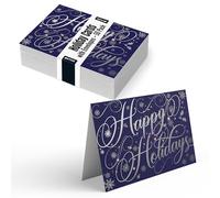 Better Office Products 50 Pack Happy Holidays Cards with Silver Foil Accents, 5" x 7", High Gloss, Saludo interior, with 50 sobres, tarjetas de Navidad, tarjetas de Año Nuevo, 50 Count Boxed Set