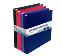 Better Office Products, Carpeta de polietileno de 3 anillos con bolsillo, 1 pulgada, tamaño carta, paquete de 4, rojo, azul, morado y negro