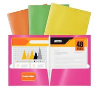 Better Office Products - Carpetas de papel de neón laminadas (2 bolsillos, 48 a 4 colores neón)
