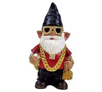 Better Office Products Estatua de gnomo de jardín, 12 pulgadas de altura, hecha a mano, impermeable, resistente a los rayos UV, decoración de polirresina para césped, patio, porche (rapero brillante
