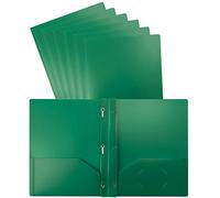 Better Office Products Green Plastic 2 Pocket Folders with Prongs, Heavyweight, Letter Size Poly Folders, 24 Pack, with 3 Metal Prongs Fastener Clips, Green