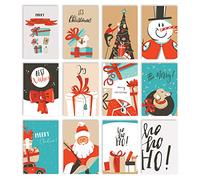 Better Office Products Juego de 100 tarjetas de felicitación navideñas, 4 x 6 pulgadas, 12 diseños ilustrativos personalizados surtidos, interior en blanco, completo con sobres, juego de 100 tarjetas
