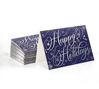 Better Office Products Paquete de 50 tarjetas de feliz día festivo con detalles de lámina plateada, 5 x 7 pulgadas, alto brillo, saludo interior, con 50 sobres, tarjetas de Navidad, tarjetas de Año