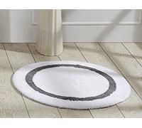 Better Trends Hotel Collection is Super Absorbent Reversible Double Sided Thick Bath Mat Rug Machine Washable 100% algodón con patrón de Pista de Carreras, Blanco y Gris, 76 cm (Round)