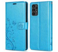 betterfon Funda Compatible con Samsung Galaxy A13 4G | Funda de Piel sintética Galaxy A13 4G | Funda Protectora con diseño de Flores | Azul
