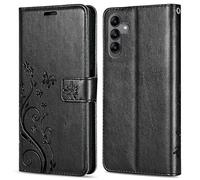 betterfon Funda compatible con Samsung Galaxy A13 5G / A04s | Premium PU cuero funda para teléfono móvil para Galaxy A13 5G / A04s | funda protectora con diseño de flores | negro