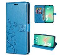 betterfon Funda compatible con Samsung Galaxy A26 5G | Premium PU cuero funda para teléfono móvil para Galaxy A26 5G | funda protectora con flores | azul