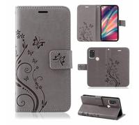 betterfon Funda compatible con Wiko View 5 / View 5 Plus | Funda de piel sintética premium para teléfono móvil View 5 / View 5 Plus | funda protectora con diseño de flores | gris