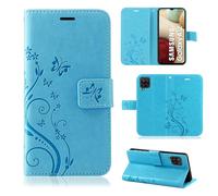 betterfon Funda para Samsung Galaxy A12, Funda para teléfono móvil Samsung A12, Funda con Tarjetero para Galaxy A12, Flor Azul