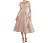 BetterGirl Vestidos de novia elegantes para mujer, longitud del té, encaje, apliques, vestidos de novia, vestidos de dama de honor, Enrojecimiento., 36
