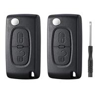 Betterher 2 Piezas Carcasa Llave 2 Botones Llave con Tapa Plegable Compatible con Peugeot 207 307 308 407 408 3008 5008 Citroen C2 C3 C4 C5 C6 C8 - Cuchilla con Ranura,Sin Estante de batería
