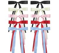 BetterJonny - 10 lazos para el cabello para mujer, pinzas para el cabello con borla y lazo, accesorios para el cabello con cola larga para niñas, mujeres, adultos y adolescentes (5 colores)