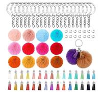 BetterJonny - 150 borlas de piel sintética con pompones, 30 llaveros multicolor de 2.4 pulgadas, 30 borlas, 30 llaveros con 60 anillos abiertos para accesorios de llavero de borla de bricolaje