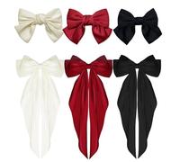 BetterJonny - 6 pasadores de lazo grande, pinzas para el cabello para mujer, lazos de satén sedoso, pasadores para el cabello con lazos largos y sedosos para niñas, mujeres, adultos, adolescentes