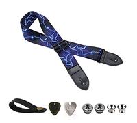 BetterJonny Basicon - Correa ajustable para guitarra eléctrica, acústica y bajo, con extremos de piel, púas, botones, cuello de guitarra, rayo, 82-145cm