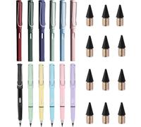 BetterJonny Juego de 12 lápices eternos de metal sin tinta con goma de borrar, 12 unidades, cabezal intercambiable, para obsequios escolares, sin tinta y respetuoso con el medio ambiente, D
