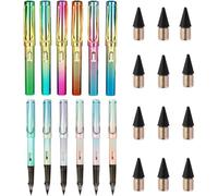 BetterJonny Juego de 12 lápices eternos de metal sin tinta con goma de borrar, 12 unidades, cabezal intercambiable, para obsequios escolares, sin tinta y respetuoso con el medio ambiente, C