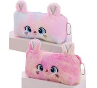 BetterJonny Juego de 2 estuches de felpa, bonito estuche de arcoíris para niñas, estuche de peluche con bonito patrón de gato rosa, Pink, Caricatura