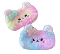 BetterJonny Juego de 2 estuches de felpa para lápices, bonito estuche de peluche para niñas con bonito patrón de oso rosa