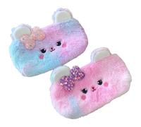 BetterJonny - Juego de 2 kits de lápices de peluche, bonito estuche de lápices de arco iris para niñas, estuche de lápices con diseño de oso lindo rosa (B), rosa, Lindo