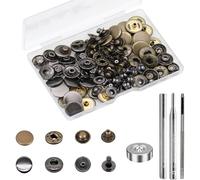 BetterJonny - Juego de 24 botones de presión (latón, diámetro de 15 mm, botones de presión de cobre, metal, bronce, ropa, botones de presión con herramienta de fijación, kit para piel, vaqueros,