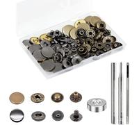 BetterJonny - Juego de 24 botones de presión (latón, diámetro de 17 mm), botones de presión de cobre de metal y bronce para ropa, con herramienta de fijación, kit para cuero, vaqueros, chaqueta,