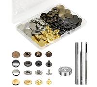 BetterJonny - Juego de 24 cierres a presión de cuero resistentes, botones a presión de metal de 17 mm, remaches de cuero con 4 herramientas de ajuste para ropa, pulseras, chaquetas, jeans, 4 colores