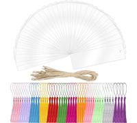 BetterJonny - Juego de marcadores acrílicos en blanco, 40 marcapáginas transparentes con 48 borlas y 30 cuerdas, etiquetas rectangulares sin terminar para proyectos de aula y etiquetas de regalo