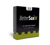 BetterSax Cañas de saxofón alto de alta calidad, fuerza 2.5 (paquete de 10): caña francesa orgánica, consistencia superior y tono rico, corte jazz para saxofonistas de todos los niveles, ecológico