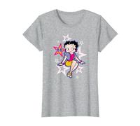 Betty Boop Estrellas y Puntos sentados Camiseta, Mujer, Gris Jaspeado, L