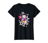 Betty Boop Estrellas y Puntos sentados Camiseta, Mujer, Negro, L