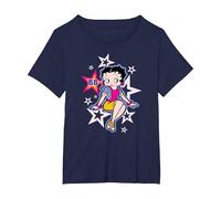 Betty Boop Estrellas y Puntos sentados Camiseta, Mujer Tallas Grandes, Azul Marino, 1XL Grande