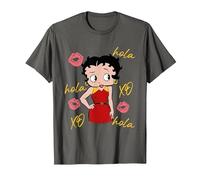 Betty Boop Hola XO Kisses Bandera de España Camiseta, Hombre, Asfalto, L