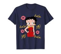 Betty Boop Hola XO Kisses Bandera de España Camiseta, Hombre, Azul Marino, L