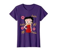Betty Boop Hola XO Kisses Bandera de España Camiseta, Mujer, Morado, L