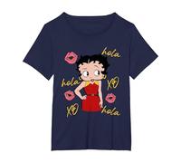 Betty Boop Hola XO Kisses Bandera de España Camiseta, Mujer Tallas Grandes, Azul Marino, 2XL Grande