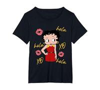 Betty Boop Hola XO Kisses Bandera de España Camiseta, Mujer Tallas Grandes, Negro, 4XL Grande