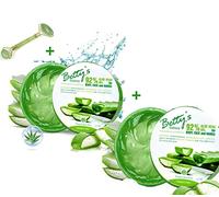 Betty's Lot de 300ml x 2 Gel Aloe Vera Gel Naturel Sans Paraben, Sans Parfum, Sans Alcool, Gel Hydratant, Apaisant Naturel + Un Roller pour massage visage corps en Pierre Jade