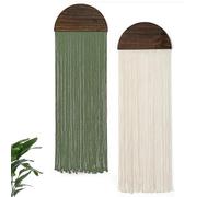Betylifoy 2 Piezas Tapiz Decorativo Pared Tapices de Pared Verde Semicircular Tapiz con Flecos Tapiz para Colgar Boho Tapiz de Macramé Decoracion Pared Salon y Dormitorio 85 x 30cm (Beige y Verde)