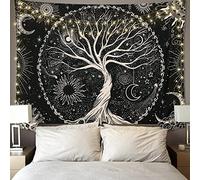 Betylifoy Tapiz de Árbol de la Vida Luna y Sol Tapiz Colgante de Pared Negro Mandala Psicodélico Tapiz de Pared Estrellado Hippie Arte de Pared Decoración para Fiesta de Dormitorio (175x230cm)