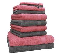 Betz Juego de 10 Toallas de baño Premium 100% algodón, 2 de baño 4 de Lavabo 4 de tocador 2 Manoplas Color Gris Antracita y Rosa