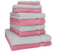 Betz Juego de 10 Toallas Premium 100% algodón 2 Toallas de baño 4 Toallas de Lavabo 4 Toallas de tocador 2 Manoplas de baño Color Gris Plata y Rosa
