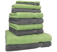 Betz Juego de 10 Toallas Premium 100% algodón 2 Toallas de baño 4 Toallas de Lavabo 4 Toallas de tocador 2 Manoplas de baño Color Verde Manzana y Gris Antracita