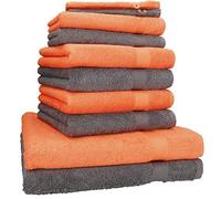 Betz Juego de Toallas de 10 Piezas 2 Toallas de baño 4 Toallas de Mano 2 Toallas para Invitados 2 Manoplas de baño 100% algodón Toalla Ducha baño Mano Premium de Color Gris Antracita y Naranja