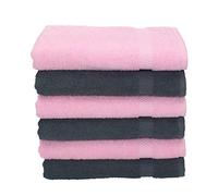 Betz Palermo - Juego de 6 toallas de mano, tamaño 50 x 100 cm, 100 % algodón, secado rápido, calidad ligera, ideal para deportes, playa, viajes, color antracita y rosa