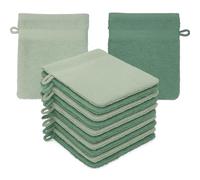 Betz Paquete de 10 Manoplas de baño Premium 100% algodón 16x21 cm Verde heno y Verde Abeto