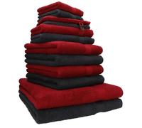 Betz Premium Juego de Toallas Rizo 12 Piezas - 2X Ducha - 4X Mano - 2X Invitados - 2X Jabón - 2X Manoplas - Rojo Rubi/Grafito
