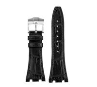 BEUAOCK Pulsera de piel de cocodrilo compatible con correa de reloj Epic Royal Oak Offshore AP 15710 15703 26470 Correa de pulsera de cuero de 26 mm y 28 mm(Black silver,28mm)