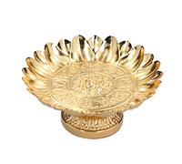 Beufee Bandeja de fruta dorada, bandeja para servir con soporte Estilo retro Placa decorativa de aleación duradera plana brillante para templos Sacrificios Decoración del hogar