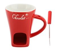 Beufee Chocolate Melting Cup, Ceramic Sweet Fondue Cup Fondue Mug Butter Warmers Pot Mini Simmer Mug with Forks for Chocolate Cheese Candy (Rojo)